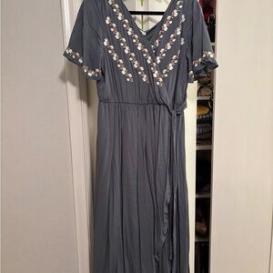 Embroidered Grey Wrap Dress